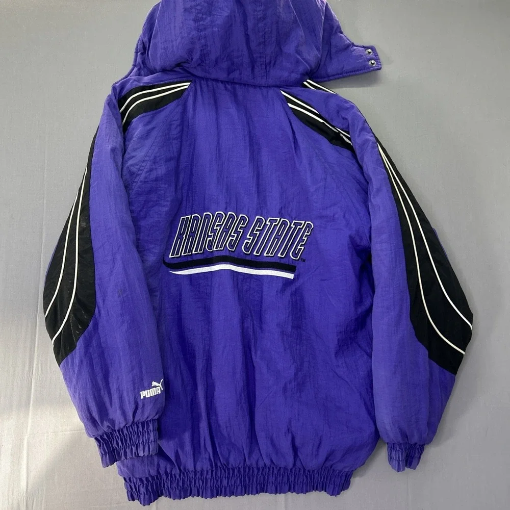 Vintage 90s Puma Kansas State Wildcats Puffer Jacket Purple Hooded Youth L Read